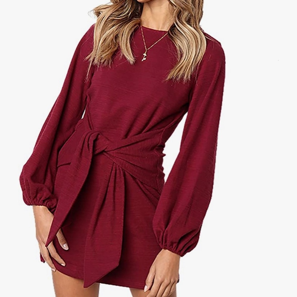 Womens  fall tie front long sleeve dress